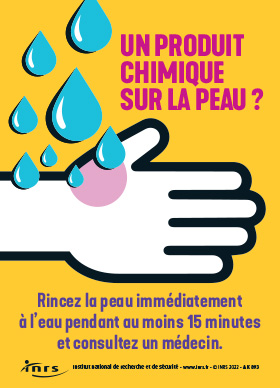 Un produit chimique sur la peau ? Rincez la peau immédiatement à l'eau pendant au moins 15 minutes et consultez un médecin